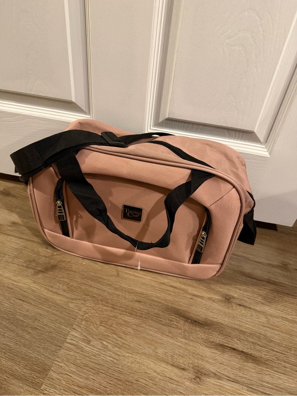 Blush Pink Duffel Bag with Black Straps